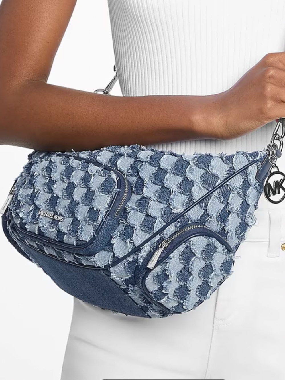 Michael Kors Light and Dark Blue Quilted Denim Crossbody Belt Bag
